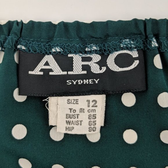 ARC Womens Top Size 12 Green White Polka Dots Elastic Sleeveless Square Neckline - Picture 7 of 9